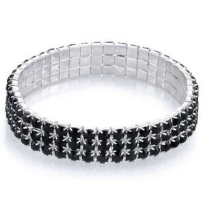 2028 JEWELRY Mod Silver/Jet Black Rhinestone Crystal 3 Row Stretch Bracelet**NEW